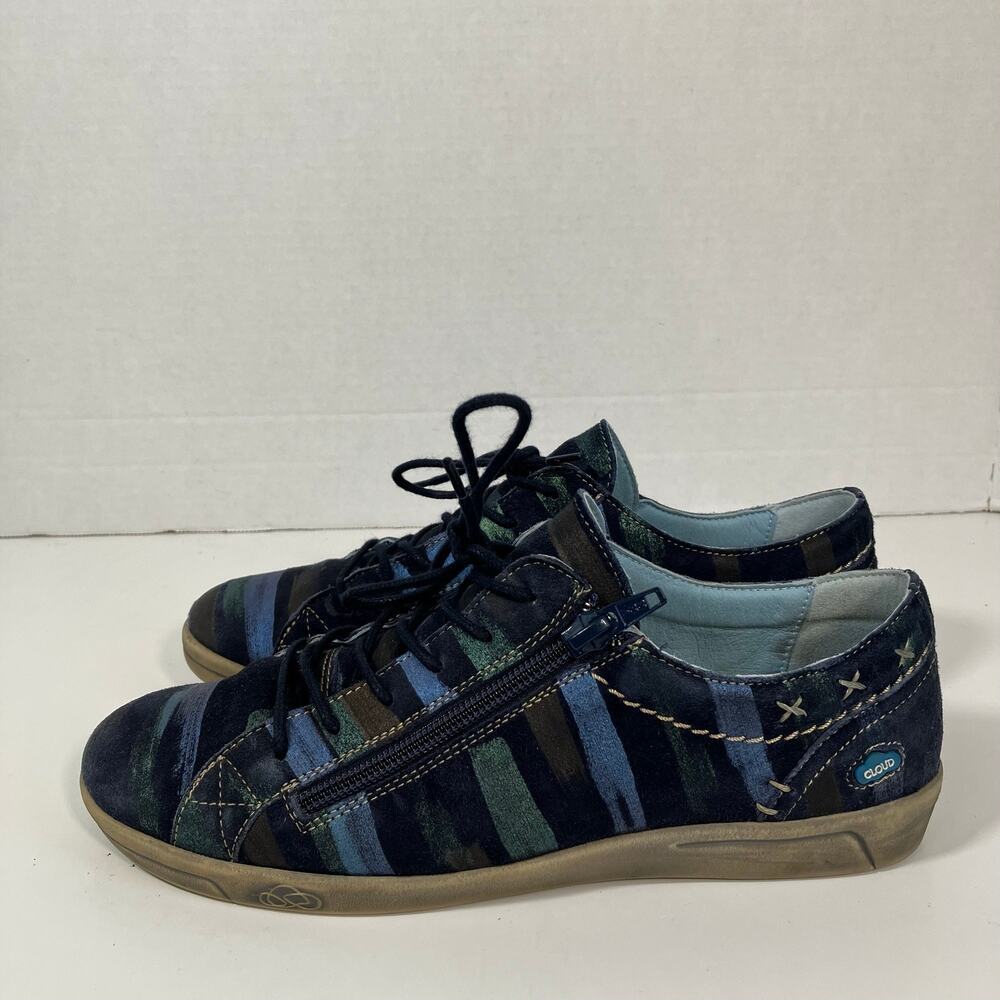 CLOUD Footwear Sz 38 Art To Wear Blue Striped Leather Sneakers Shoes Side Zip